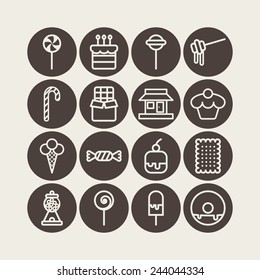 Set of simple icons with sweets and candis