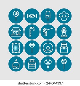 Set of simple icons with sweets and candis