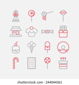 Set of simple icons with sweets and candis