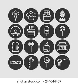 Set of simple icons with sweets and candis
