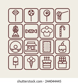 Set of simple icons with sweets and candis