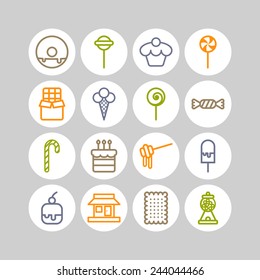 Set of simple icons with sweets and candis