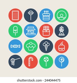 Set of simple icons with sweets and candis