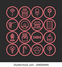 Set of simple icons with sweets and candis