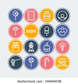 Set of simple icons with sweets and candis