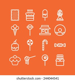 Set of simple icons with sweets and candis