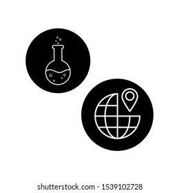 Set of simple icons with test tube and sign locations