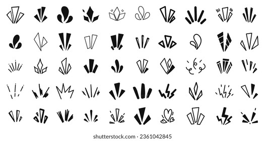 A set of simple icons that show surprises, inspiration, awareness, attention, points, etc. Japanese manga comics style line elements for character emotions. Anime, manga emotion line. Emotion line set