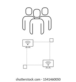 Set of simple icons with three people and Internet technology wifi