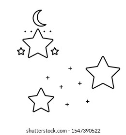 Set of simple icons with three stars and a crescent.