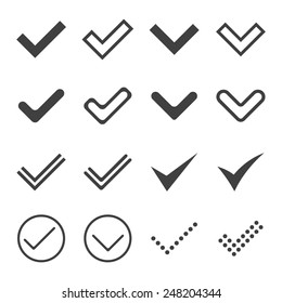 Conjunto de ícones simples, tiques, marcas de verificação. Design plano. Ilustração vetorial