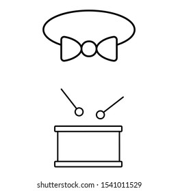 A set of simple icons with a tie and a drum with sticks