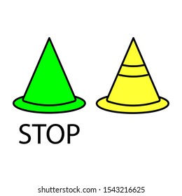 A set of simple icons with traffic cones and stop sign