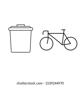 Set of simple icons with trash can and bike