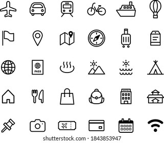 A set of simple icons for travel, trips and journeys