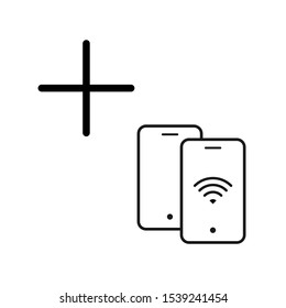 Set of simple icons with two phones and a plus sign