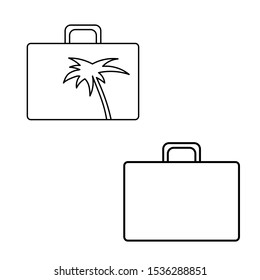 A set of simple icons with two suitcases and a palm tree