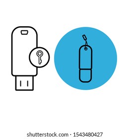 Set of simple icons with USB flash with a key and USB flash in the frame