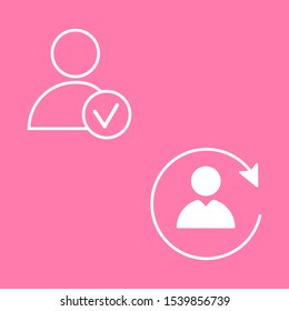 Set of simple icons with user approved and user and arrow