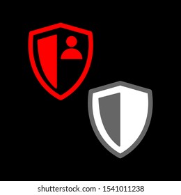 Set of simple icons with user security shield and shield with plus sign
