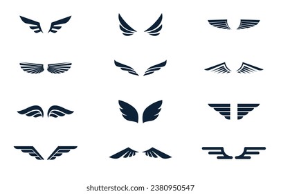 Set of simple icons of various wings