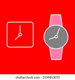 Set of simple icons with wall clock and wrist watch
