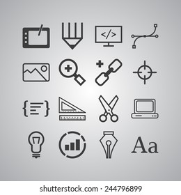 Set of simple icons for web development and applications