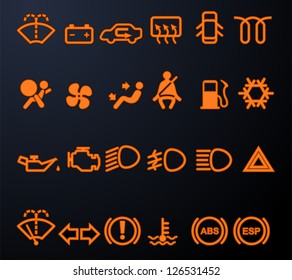 Set of simple illuminated car dashboard icons