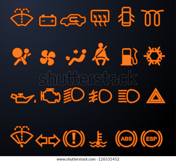 Set Simple Illuminated Car Dashboard Icons Stock Vector (Royalty Free ...