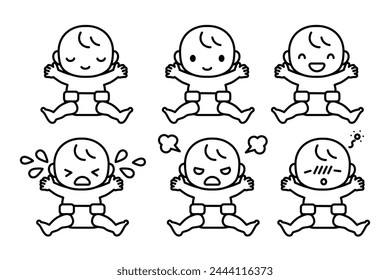 A set of simple illustrations of babies with various symptoms