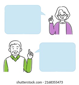 A set of simple illustrations and balloons for senior women and men