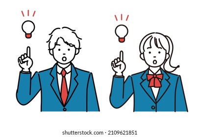A set of simple illustrations depicting male and female students getting inspiration.The vector data makes it easy to edit.