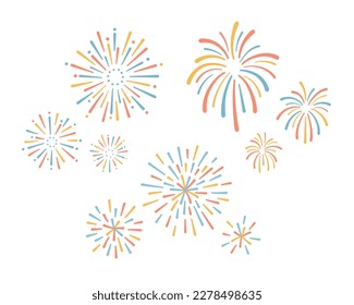 A set of simple illustrations of fireworks.
It is an image of summer and festival decorations.