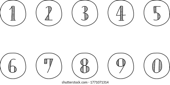 Set of simple illustrations of hand drawn numbers