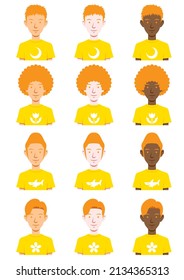 A set of simple illustrations of a man wearing a T-shirt, without main lines