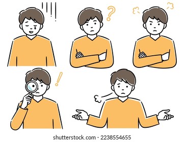 A set of simple illustrations of young men in various poses.There are other variations as well.