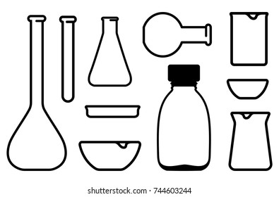 Set of simple images of chemical laboratory ware