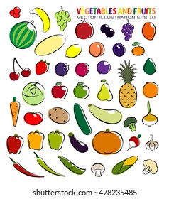 Set of simple images fruit and vegetables