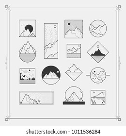 set of simple images of mountains