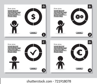 Set of simple infographics from stylized figure of people man and pie charts, graphs. For presentation design, annual report on financial theme. Vector illustration