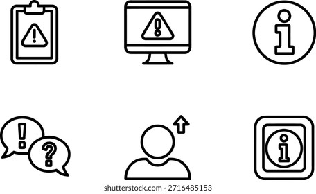 Set of simple information and alert icons in minimal line style