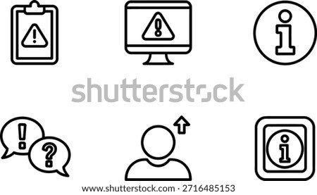 Set of simple information and alert icons in minimal line style