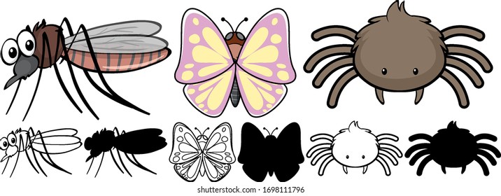 Set of simple insect cartoon illustration