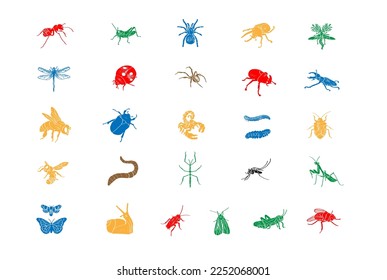 Set of simple insect. Engraving illustrations.	