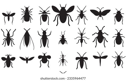Set of simple insect line black icons. Outline stroke object. Linear signs pack on white background