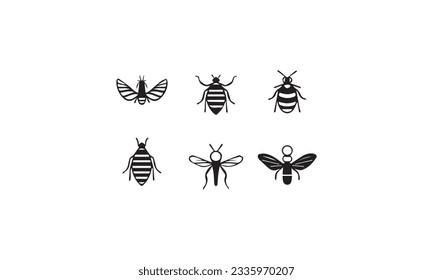 Set of simple insect line black icons. Outline stroke object. Linear signs pack on white background