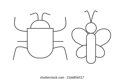 set of simple insect line icons 