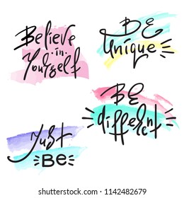 Set of simple inspire and motivational quotes. Hand drawn beautiful lettering. Print for inspirational poster, t-shirt, bag, cups, card, flyer, sticker. Simple vector sign