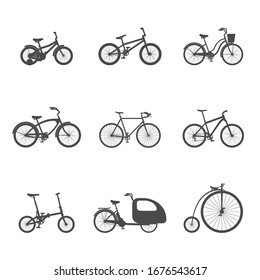 Set of simple isolated bicycle icons on a white background. Flat vector illustration.