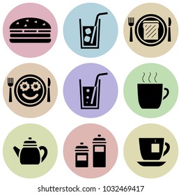 A set of simple isolated glyph-icons of cooking food.